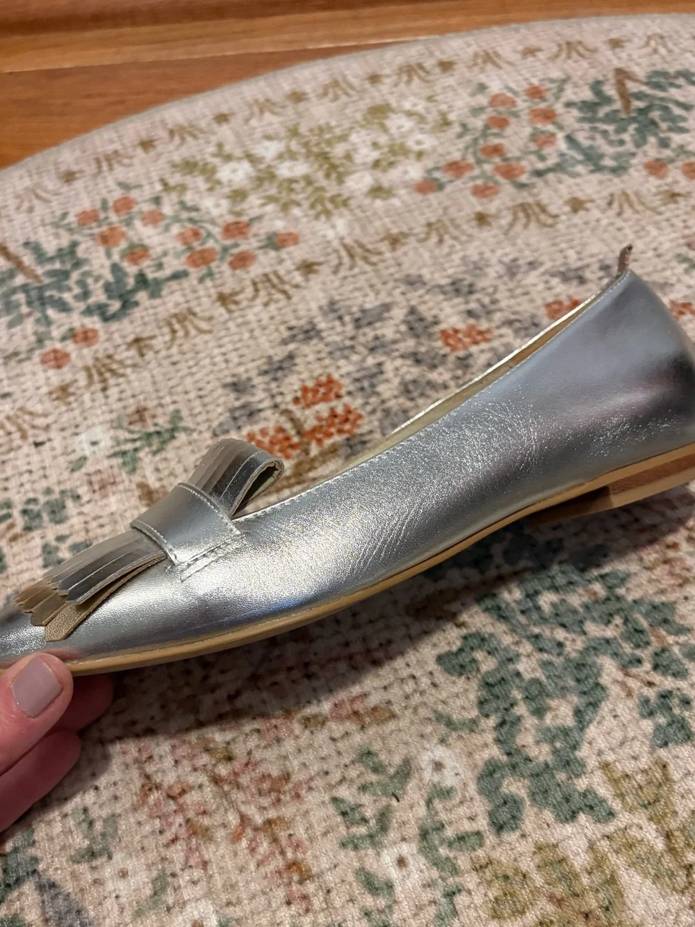 Boden Sophie fringed metallic leather loafers. Size 38
